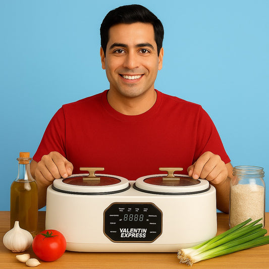 ⚡ Olla eléctrica 1.9 L por lado — ideal para solteros y parejas. Cocina rápido, fácil y ahorra tiempo.